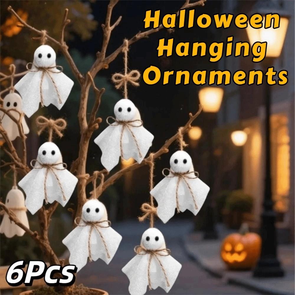 6Pcs creative Halloween Hanging Ornaments White Ghosts DIY Halloween Cloth Ghosts 3 Inch Lightweight Hanging Ghost Pendant