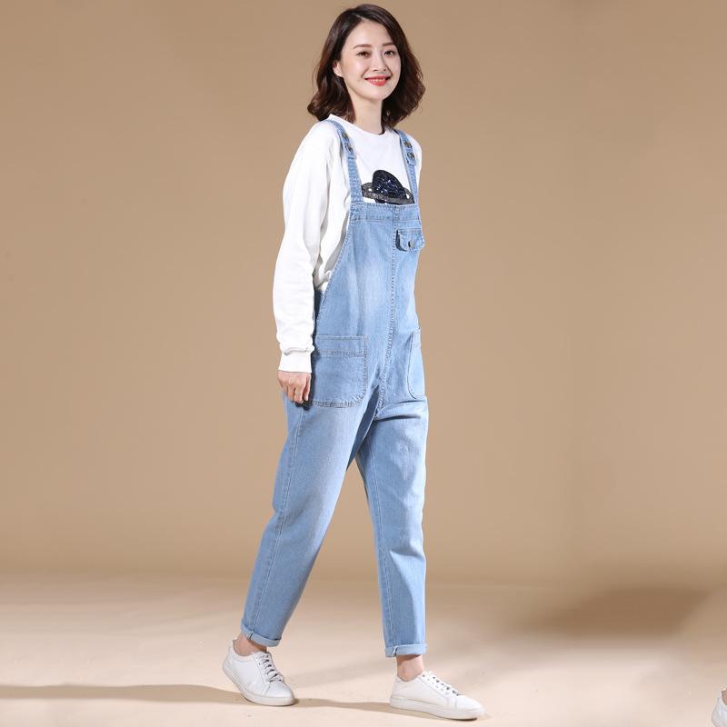 Women Casual Denim Jumpsuit Overalls Fashion Streetwear Casual High Waist Pockets Front Full Length Romper Playsuit Plus Size