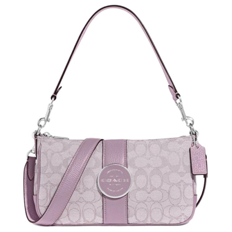New COACH Lonnie Jacquard Fabric With Leather Shoulder Bag, Portable Crossbody Bag Medium Size Women's Lilac Purple C8306-SVSOT