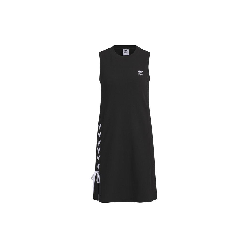 Adidas Originals Trefoil Logo Print Tie-Waist Sleeveless Dress Women Dress Black IP2193
