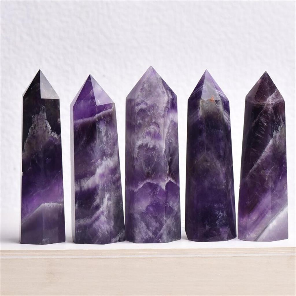 Hexagonal Crystal Pillar, Amethyst Pillar, Crystal Purification, Interior Decoration, Power Stone, Good Luck Charm, Feng Shui Item, 80-90mm, Set of 1