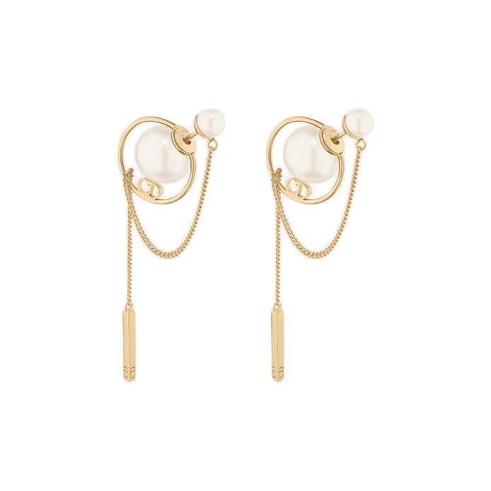 Dior Tribales Brass Resin Round Pearl Earrings Women earrings Gold E0956TRIRS301