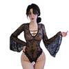 Sexy Underwear Sexy Trumpet Sleeves Perspective Corset Bodysuit Charm Lace Deep V Hollow