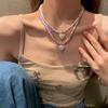Y2K Girls Gift Korean Necklace Women Jewelry Accessories Love Heart Pendant Rainbow Color Necklace