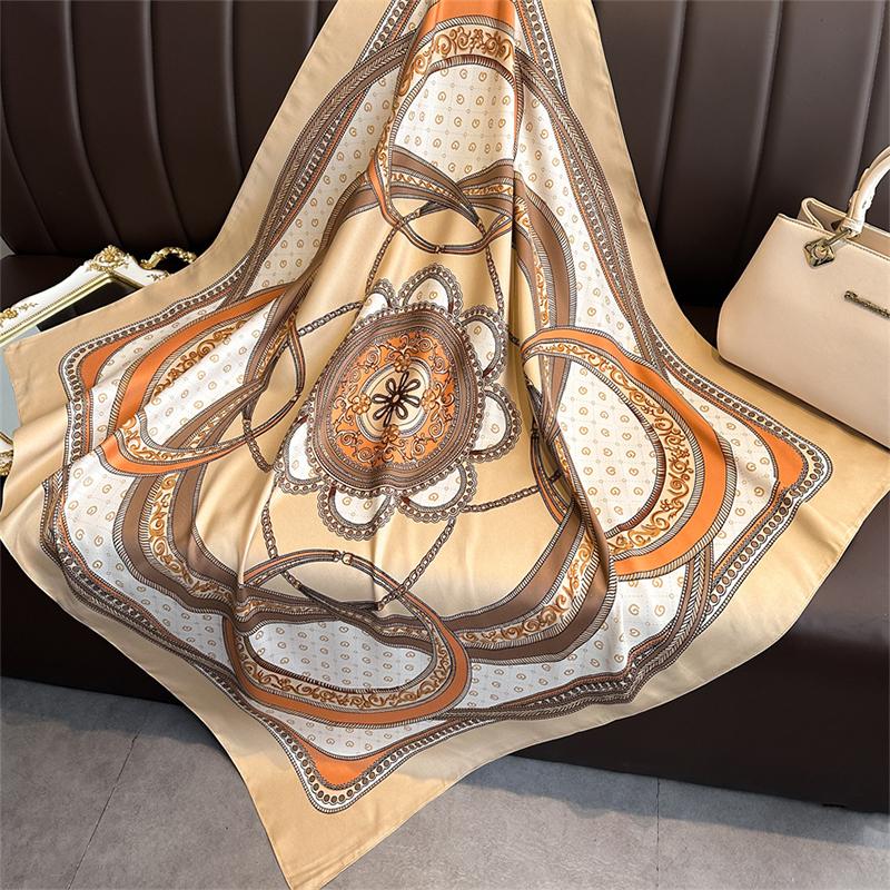 Print Satin Silk Square Scarf Hijab Women Bandana 90CM Headscarves Neckerchief Ladies Muffler Shawl Wrap Foulard Headband