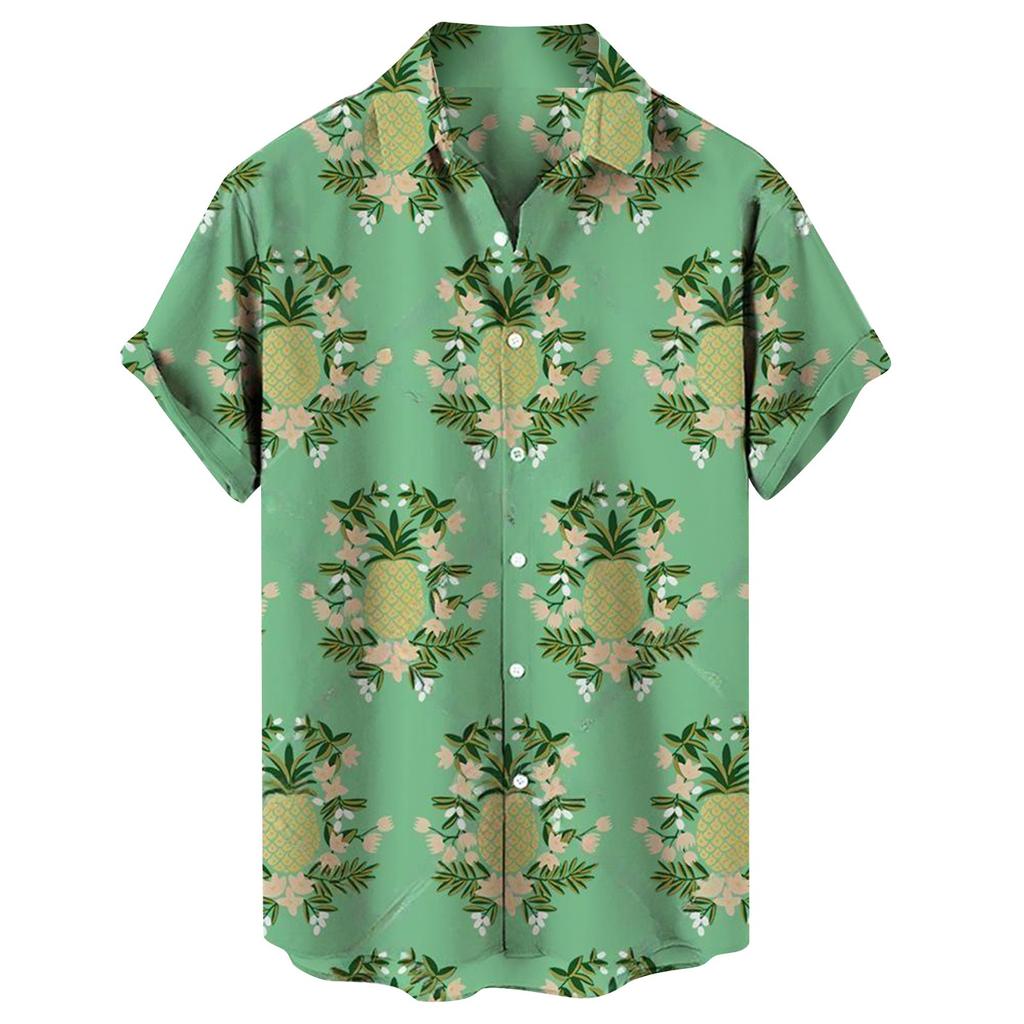 Men's Spring Summer Casual Fruit Printing Hawaiian Lapel Short Sleeve Men's Shirt Men's Top