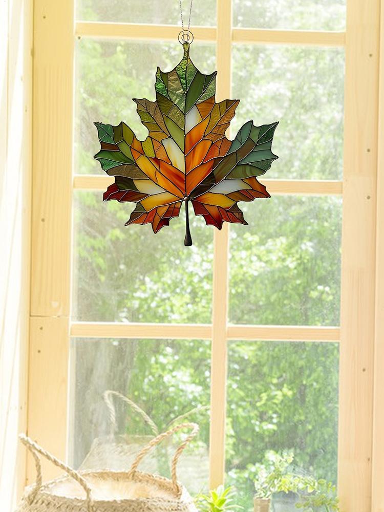 Maple Leaf Stained Acrylic Window Hanging Ornament Maple Leaf Pendant Wall Decoration Fall Leaf Art Decorative For Thanksgiving