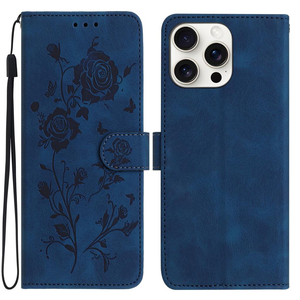 For iPhone 14 Pro Wallet Case Rose Pattern Imprinted Leather Flip Stand Phone Cover