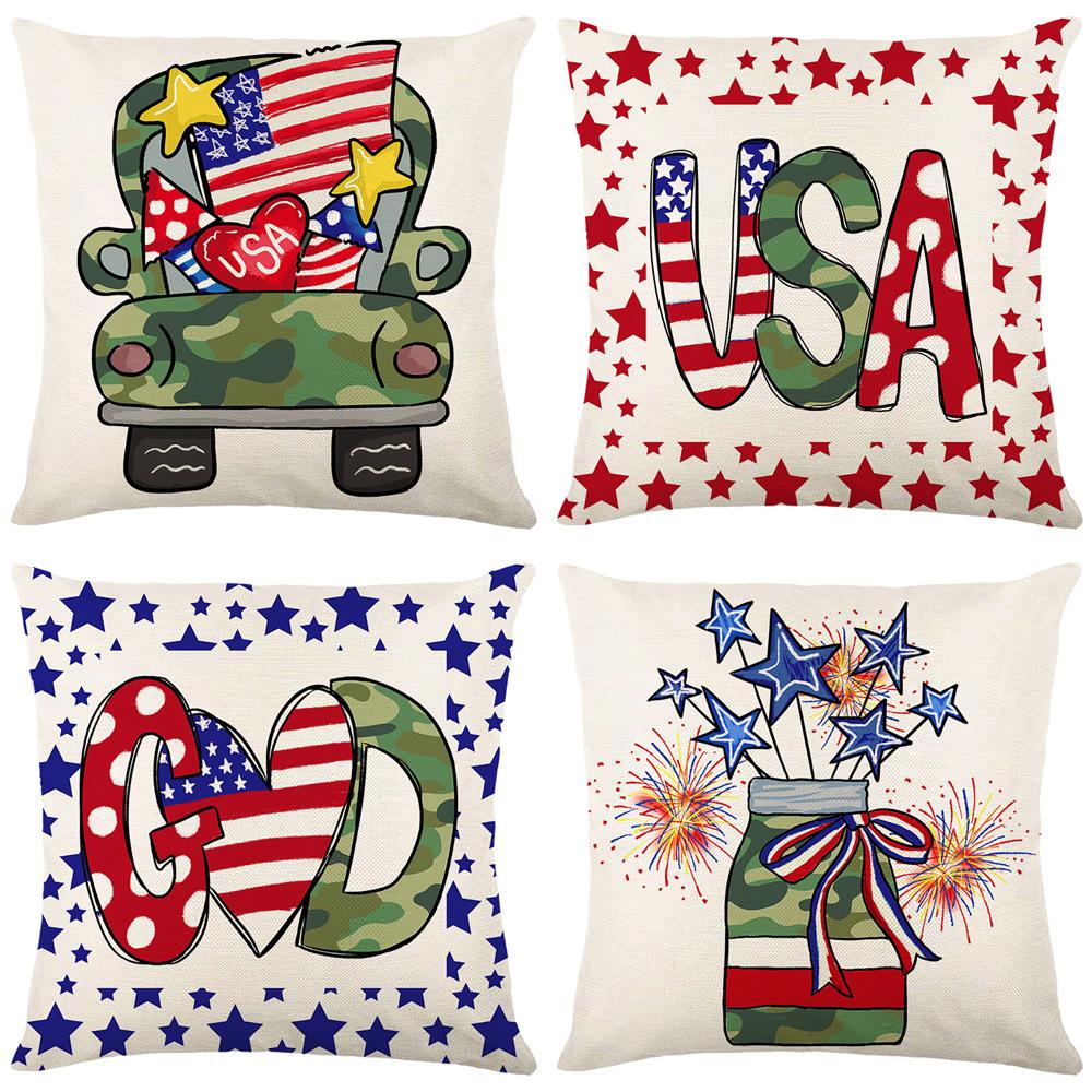 New Independence Day Pillow Cover Polyester Printed Living Room Sofa Cushion Cover Bedroom Decorative Cushion Cover