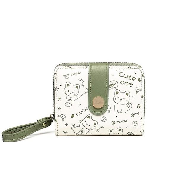 General K Women's Half Wallet Cat Character Button Zipper Wallet