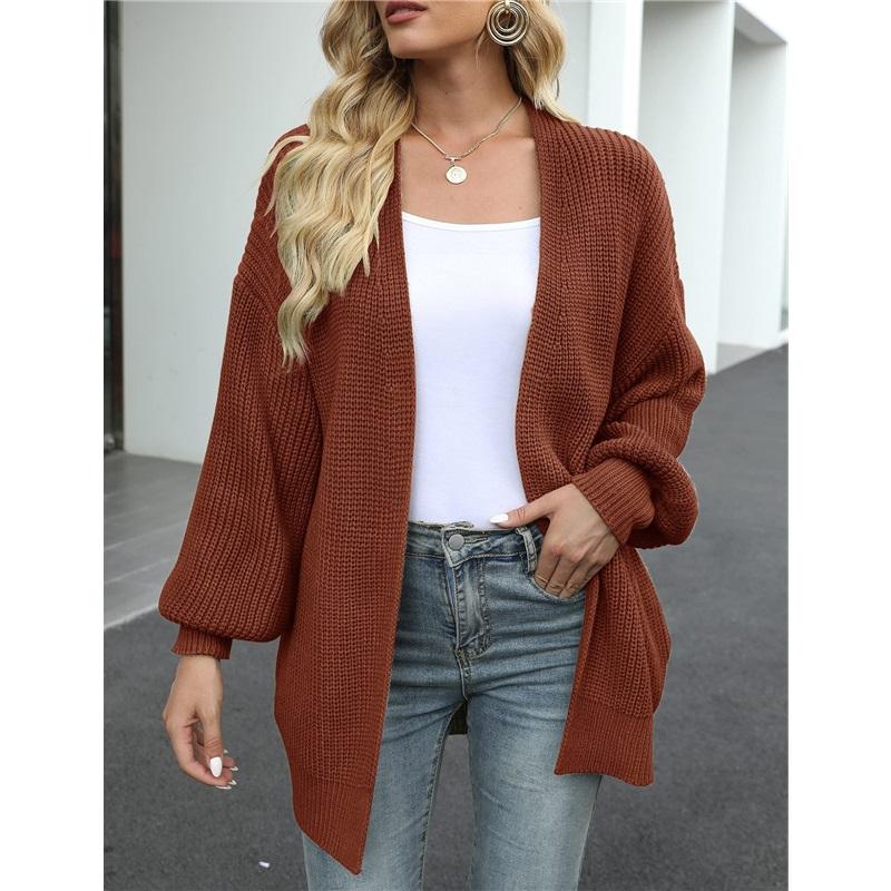 Women's Open Front Knit Cardigan Lantern Sleeve Oversized Sweater Coat