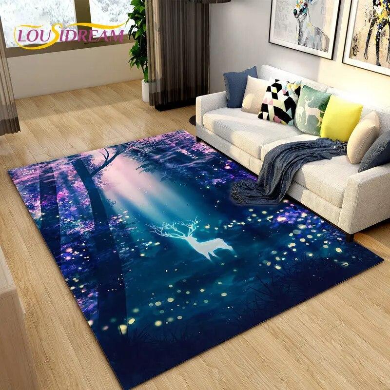 Коврик с 3D рисунком скандинавского лося и оленя, ковер для гостиной, спальни, дивана, коврик для украшения, нескользящий коврик для детских игр