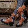 2024 High Quality Shoes Female Lace Up Women's Boots Autumn Round Toe Mixed Colors Short Barrel Chunky Heels Fashion Boots