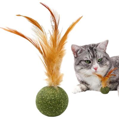 Мячик с кошачьей мятой, перо, игрушка-мячик для кошки с пером, игрушка для чистки зубов кошки, мячик с кошачьей мятой, интерактивная жевательная игрушка, кошачья мята, товары для питомцев
