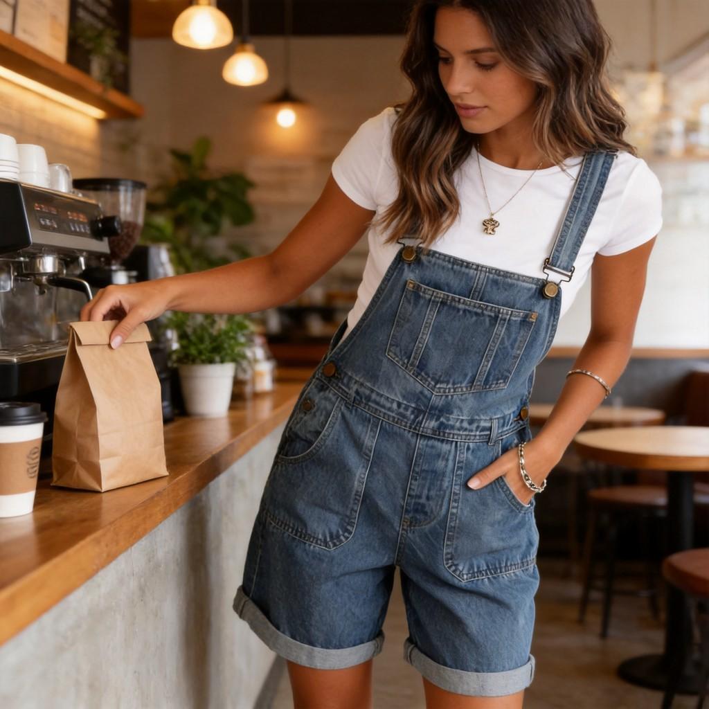 High Waist Denim Jumpsuit With Cropped Pants For Casual Street Style