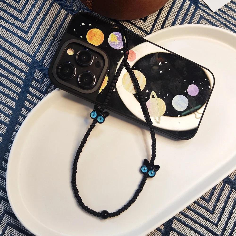 HERLOOK Phone Chain Cute Animal Black Cat Phone Charm Korea Mobile Strap Y2K Accesories for Women Cellphone Lanyard