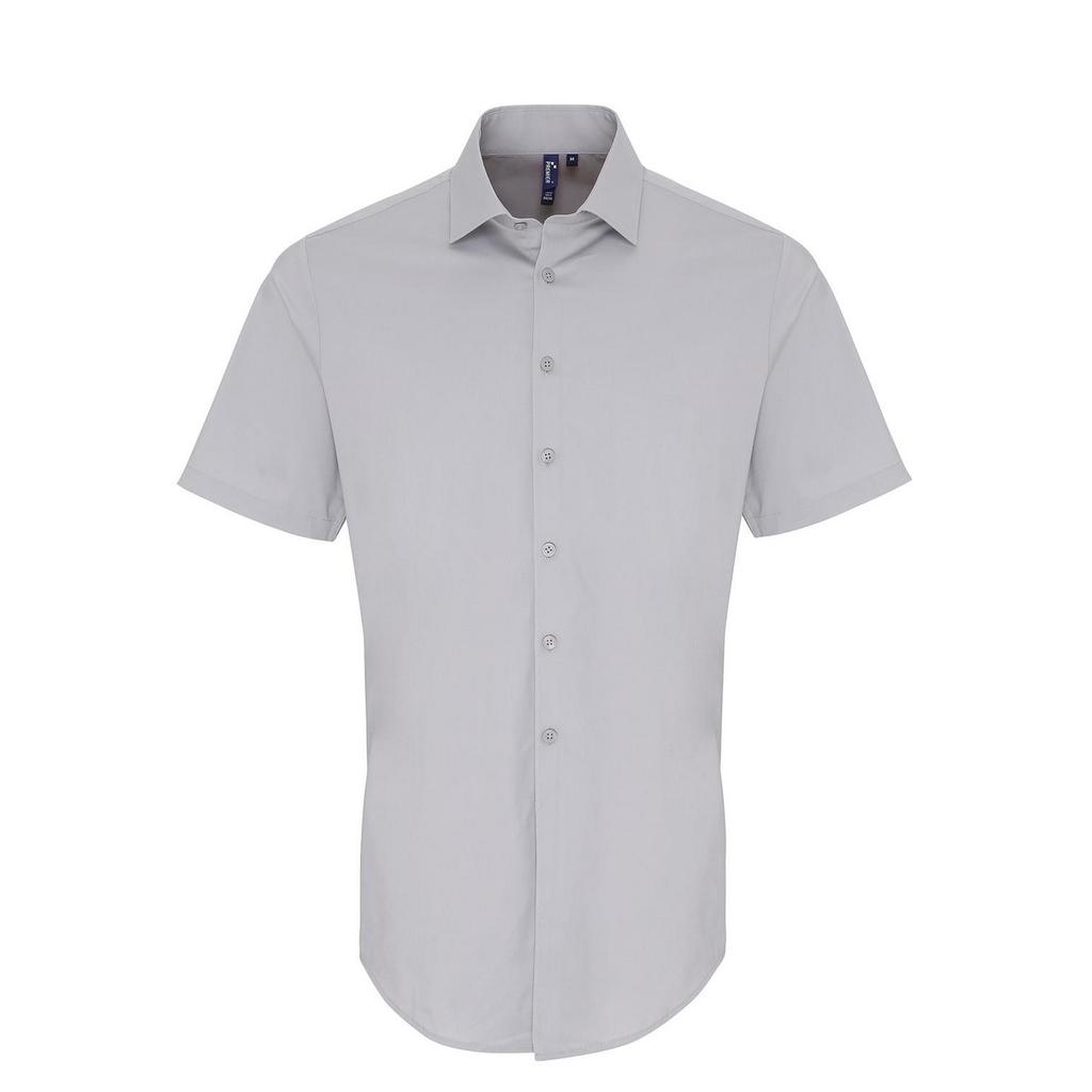 Premier Mens Poplin Stretch Short-Sleeved Shirt
