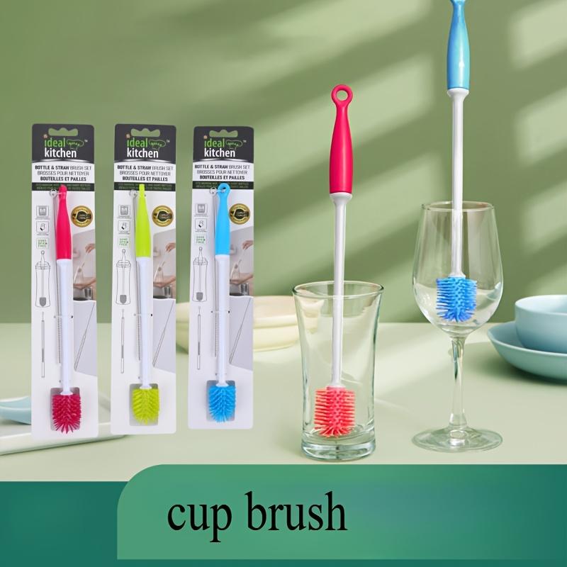 1 шт. Силиконовая щетка для чистки с вращением на 360 градусов | Ручка двойной длины с эргономичной рукояткой - Скраббер для разных поверхностей для бутылок/чашек