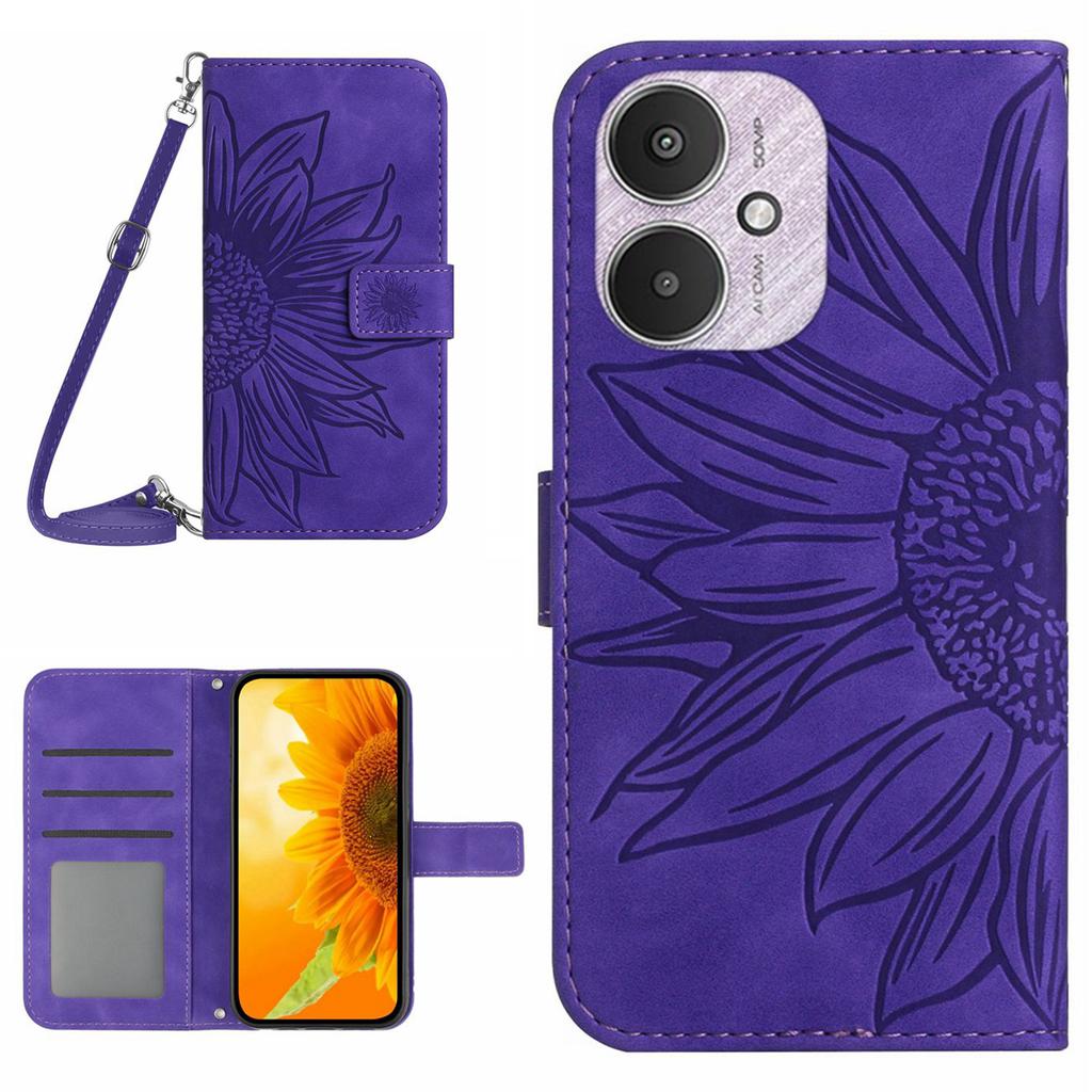 HT04 For Xiaomi Redmi 13C 4G/5G/13R 5G/Poco M6 5G/Poco C65 4G Crossbody Phone Leather Case Sunflower Pattern