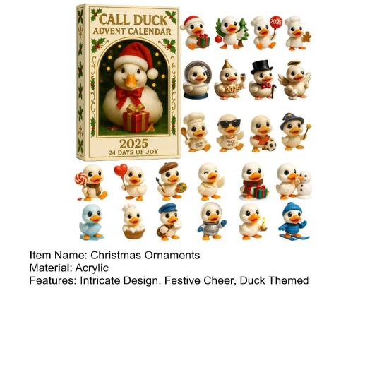 Call Duck Advent Calendar 2025 24 Days Acrylic Ornaments with Festive Costumes Christmas Countdown Decor for Tree & Animal Lovers Holiday Gift