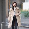 Long Hooded Eiderdown Cotton-padded Jacket Female Winter Korean Commuter Solid Color Waist-covering Padded Coat.