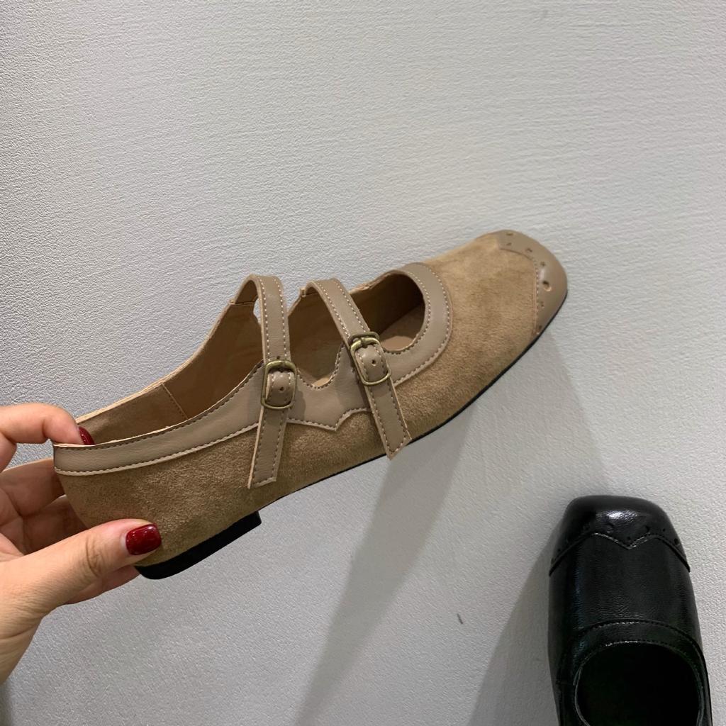 Корейская версия нишевый дизайн чувство плоские туфли Мэри Джейн маленькие кожаные туфли осень и зима французский ретро двойная пряжка одинарные туфли женская обувь