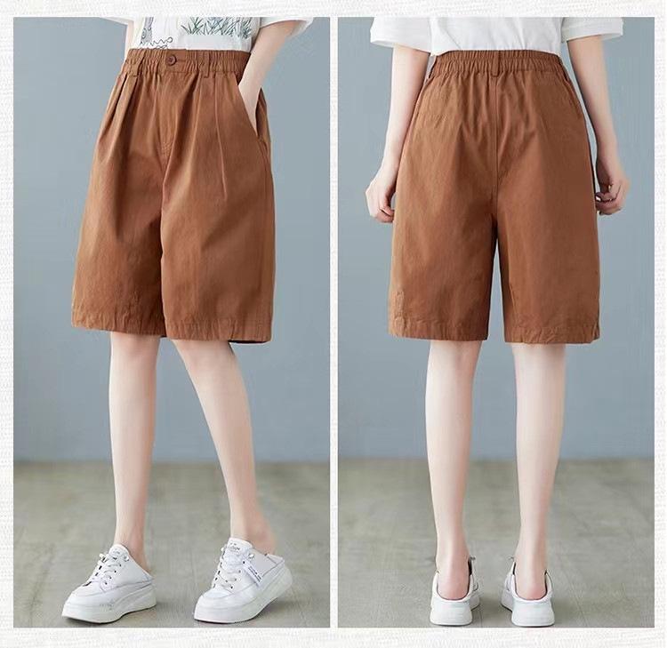 Women's Trendy Cotton Casual Loose-Fit Elastic Waist Shorts - Solid Color, Plus Size, Summer Style