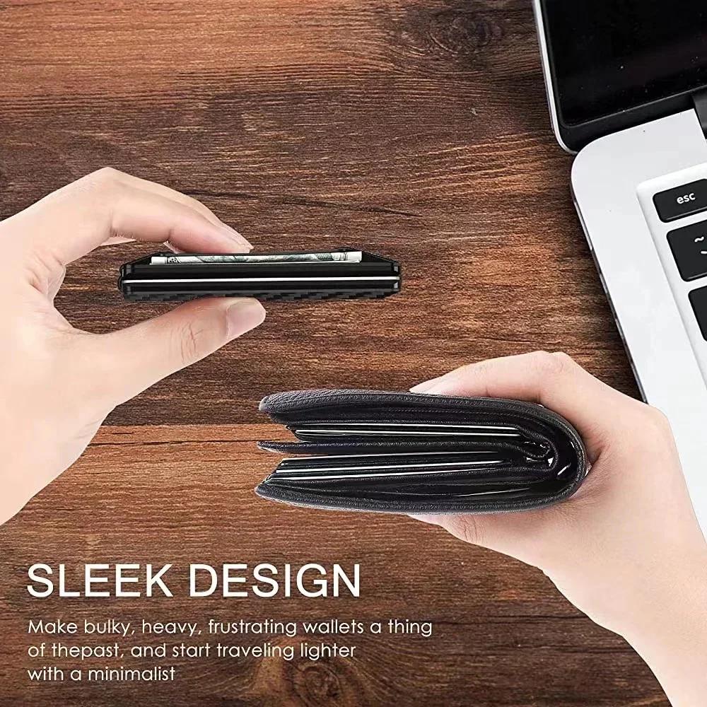 Carbon Fiber Metal Business Card Holders Wallet Men RFID Blocking Slim Minimalist Wallets Male Credit Card Holder Name Card Case