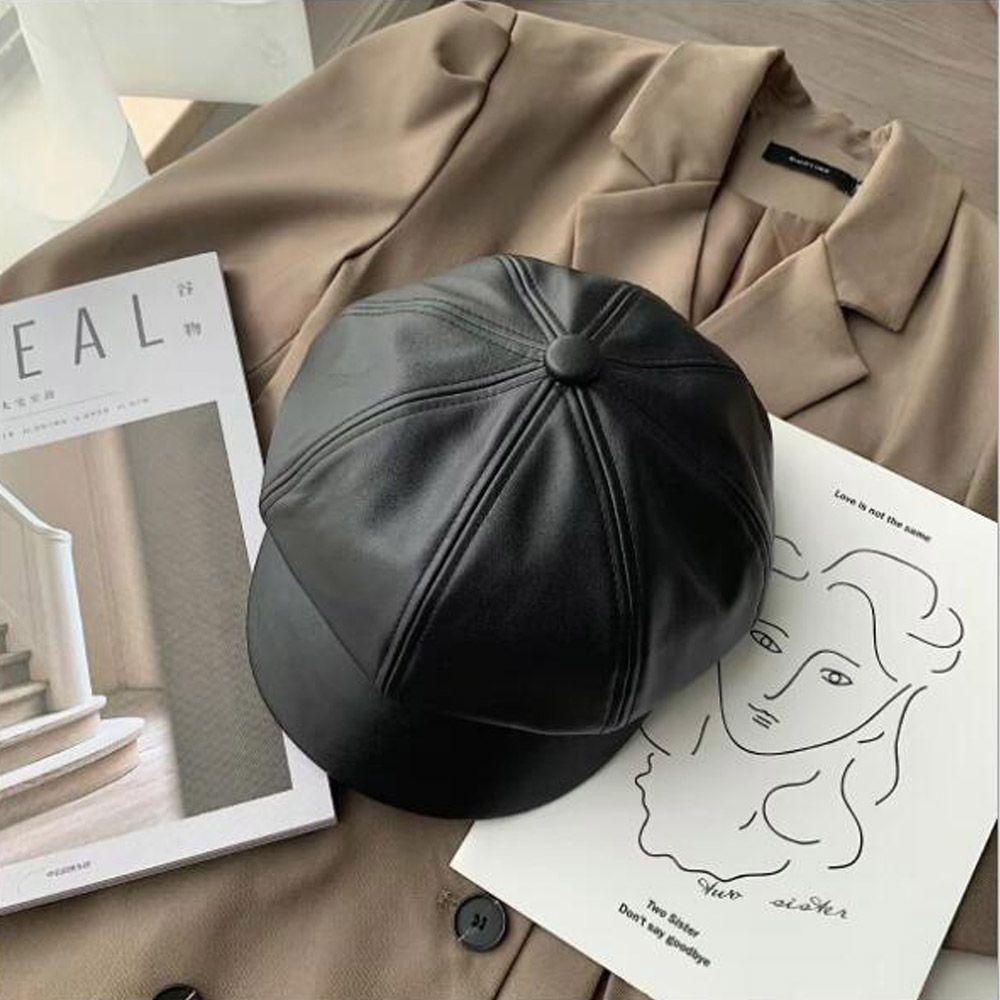 Повседневный берет из искусственной кожи, новая модная однотонная кепка, кепка газетчика, кепка с козырьком, кепка газетчика