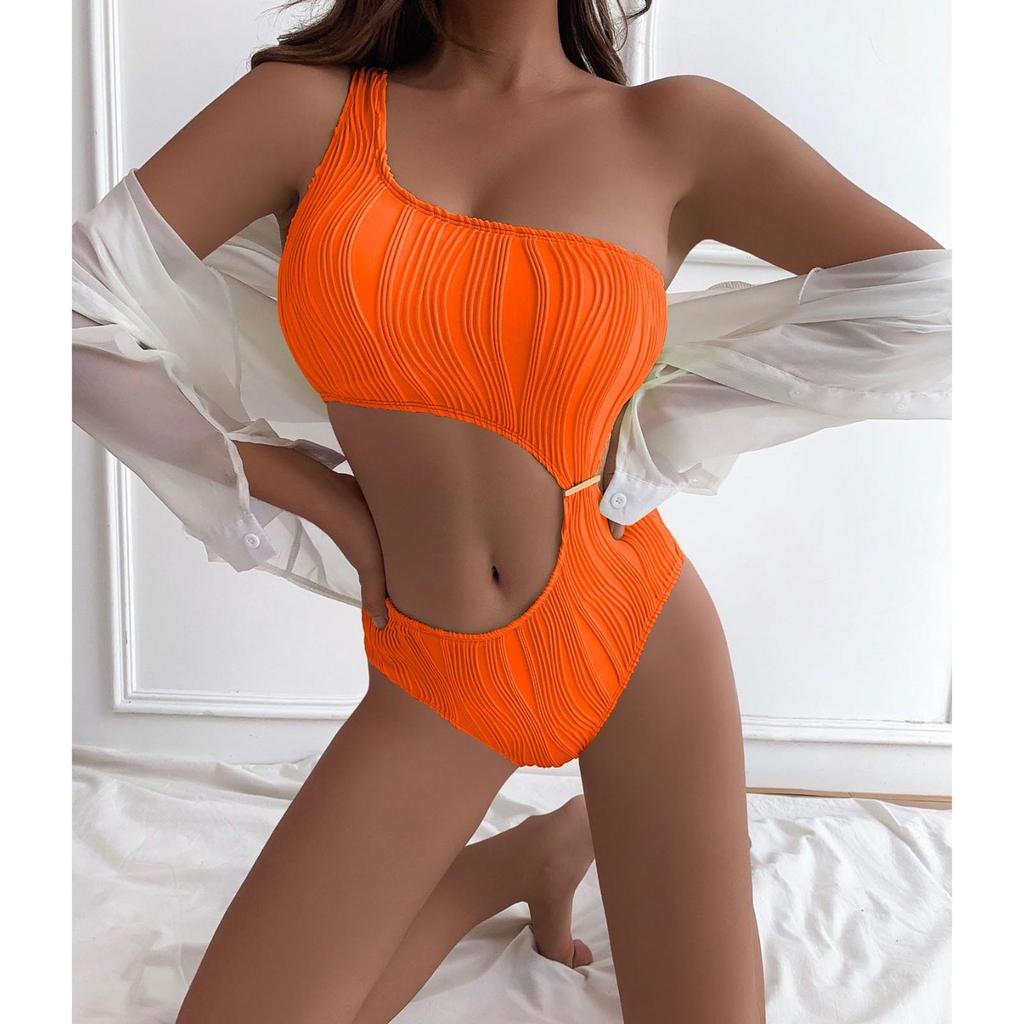 Женский цельный купальник, сексуальный сплошной цвет, текстурированная ткань, сексуальный купальник на одно плечо