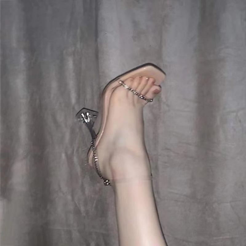 Модная обувь для женщин с открытой пяткой, женские туфли на высоком каблуке, летние однотонные туфли с квадратным носком, кристальные сексуальные туфли без застежек на высоком каблуке для вечеринок