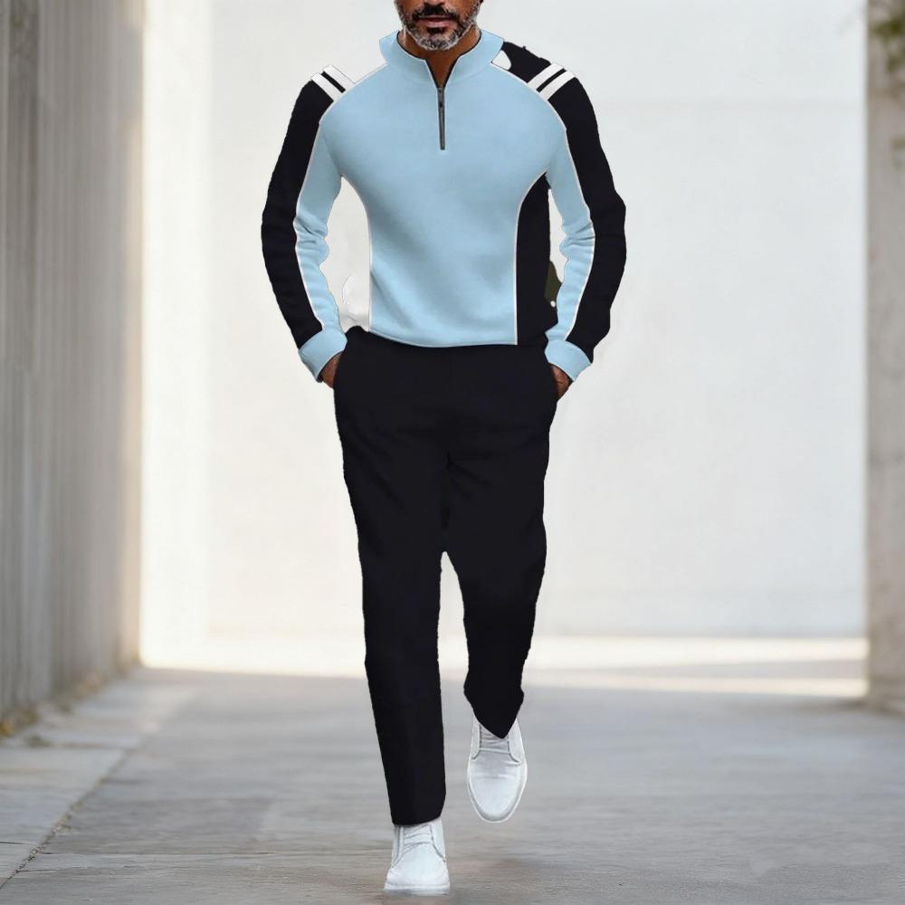 Весенне-осенняя модная уличная одежда Мужской комплект из двух предметов с длинными рукавами, на молнии до середины, со стойкой, мужская повседневная спортивная одежда