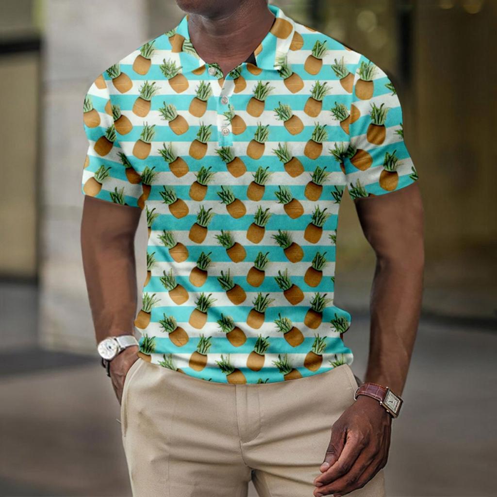 Men's Summer Hawaii Printed Golf Shirt Botton Short Sleeve Top Men's Casual Fashion Shirt