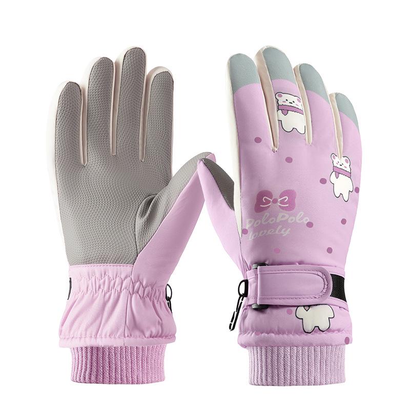 Kids' Winter Touch Screen Ski Gloves - Non-Slip, Windproof, Warm, Five-Finger Design with Velvet Lining