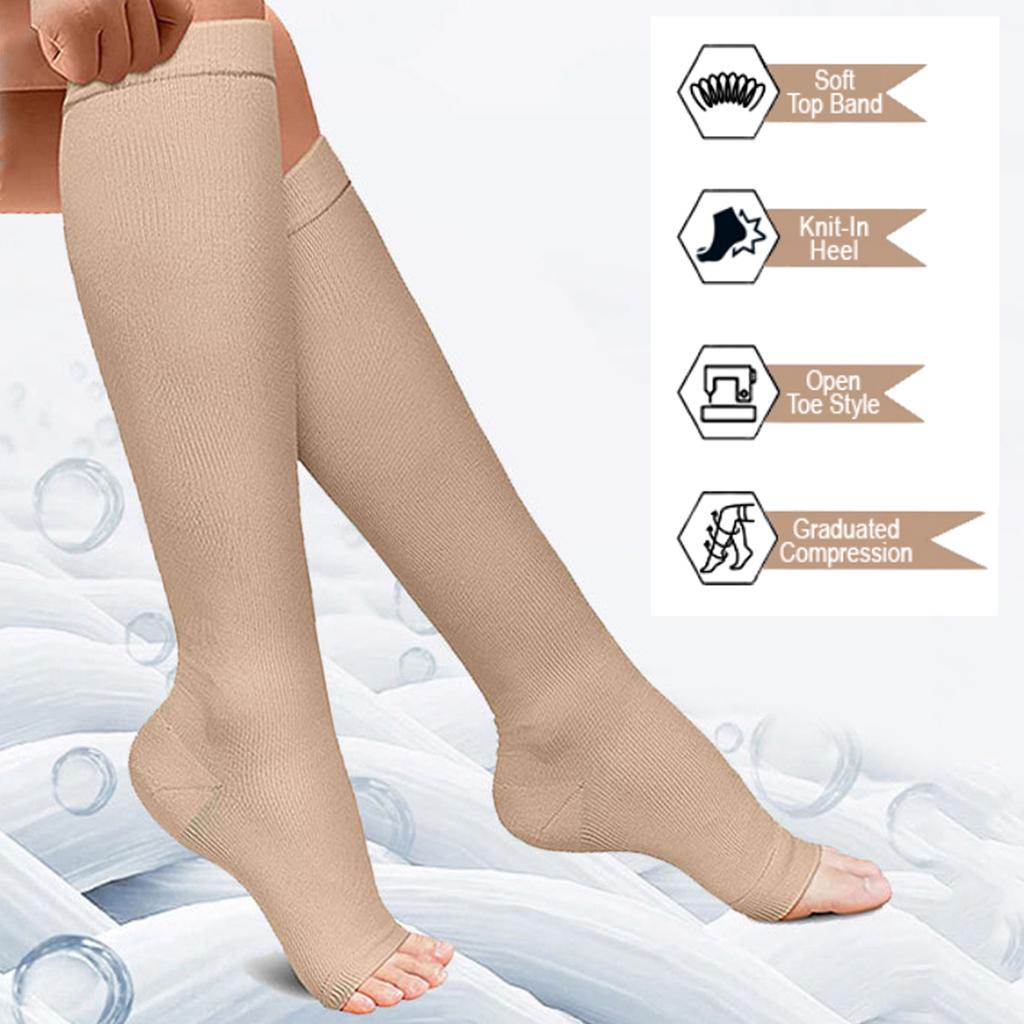 2 пары компрессионных носков до колена шириной 15–20 мм рт. ст. — отлично подходят для поддержки лодыжки и облегчения подошвенного фасциита, чулки с открытым носком для женщин и мужчин