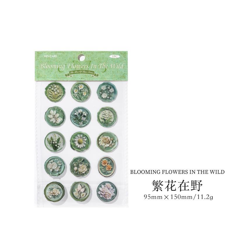 1pack/15pcs Vintage Lacquer drip adhesive stickers Decorative Hand Account Diary Album Scrapbooking accessories Craft Supplies