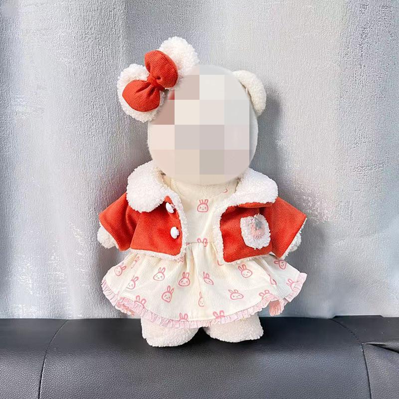 [Cloth Only] the Princess Style Clothes for 30cm Plush  Dolls, Checkered Puffy Skirt Set with Bow Headband.