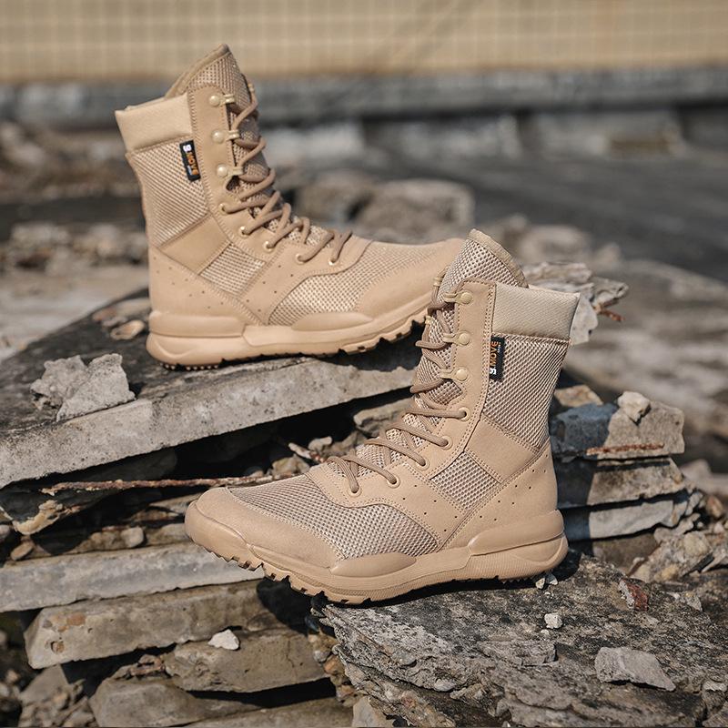 Мужские летние легкие дышащие военные ботинки - высокие военные сетчатые ботинки для активного отдыха на природе