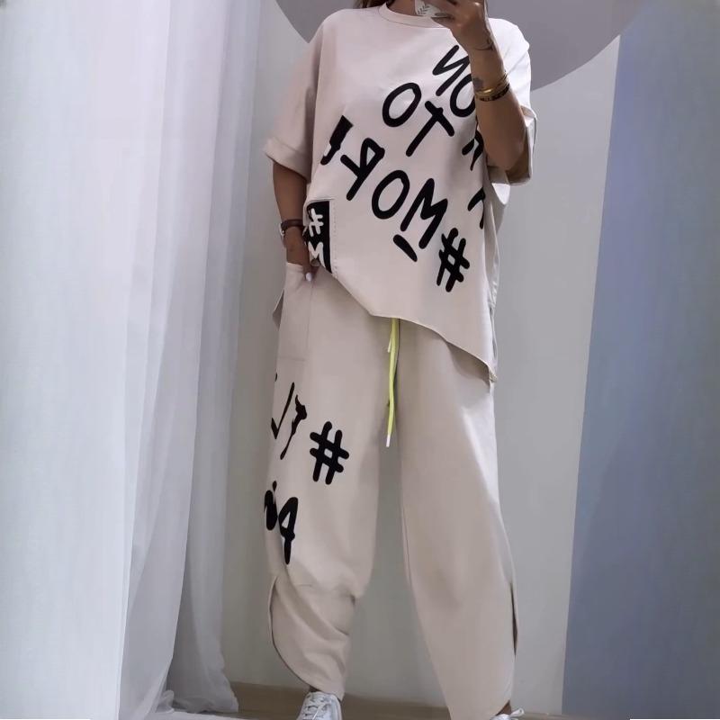 Повседневный спортивный женский костюм с принтом букв Европейская и американская женская одежда