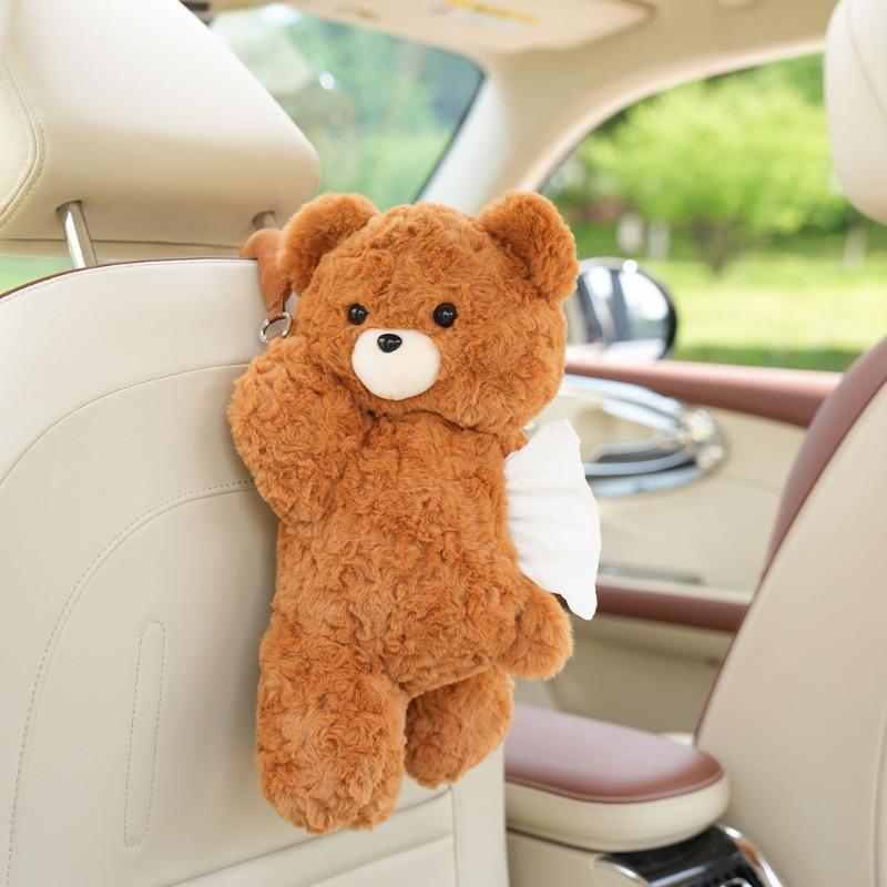 Cartoon Plush Monkey Tissue Box - Cute Car Hanging Pull-Out Cover