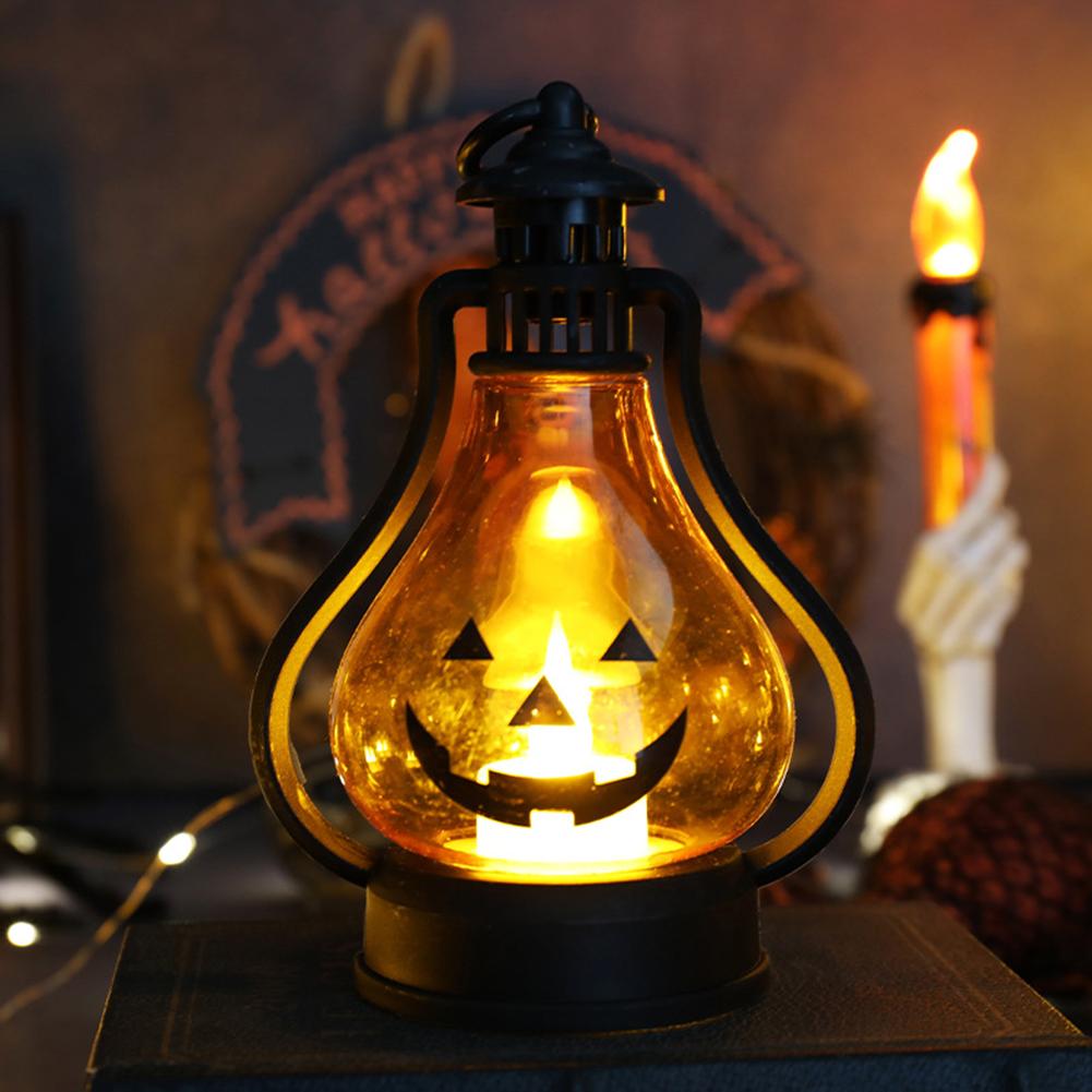 Halloween LED Candle Lamp Battery Powered Portable Lightweight Wind Light Desktop Ornament Halloween Decor Props (10.5 x 15cm)