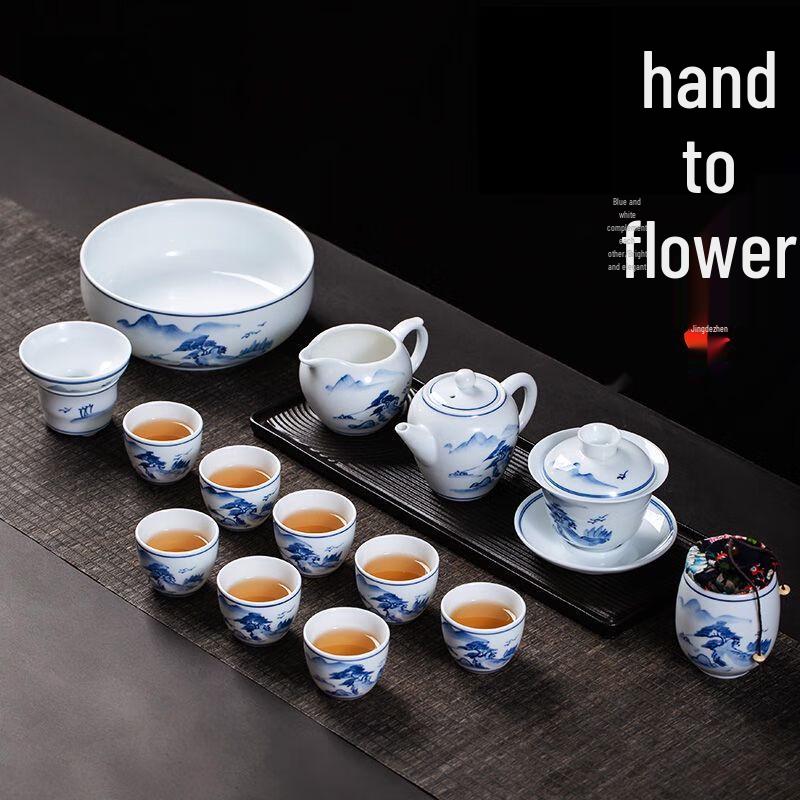 Jingdezhen Hand-painted Blue and White Porcelain Tea Set