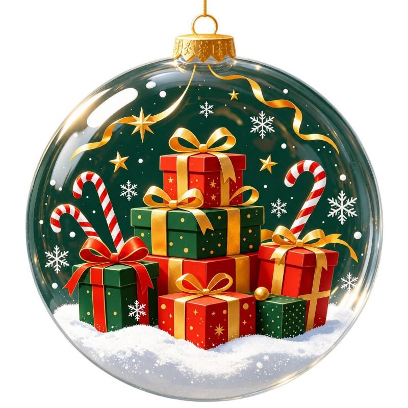 3D Christmas Crystal Ball Ornament With White Dove Holly Pinecone Design Tree Hanging Decoration