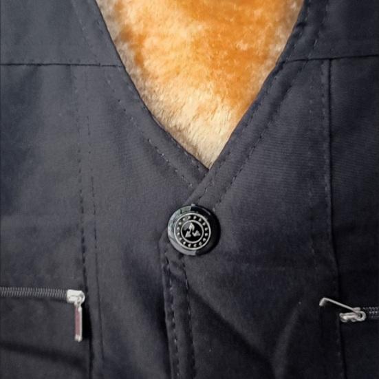 Мужской осенне-зимний жилет, толстый плюшевый жилет без рукавов на молнии с V-образным вырезом, сплошной цвет с несколькими карманами, жилет среднего возраста для отца-рыбалки, мужской зимний жилет, пальто