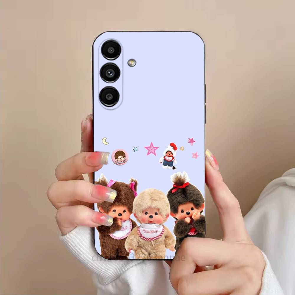Милый чехол для телефона Monchhichis для Samsung S25,24,21,22,23,S30,Ultra,S20,Plus,Fe,Lite,Note,S10,S9, Черный Мягкий чехол