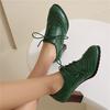 Women's High-heeled Single Shoes Spring and Summer Carved British Style Thick Heel Large Size Lace-up Low-top Shoes