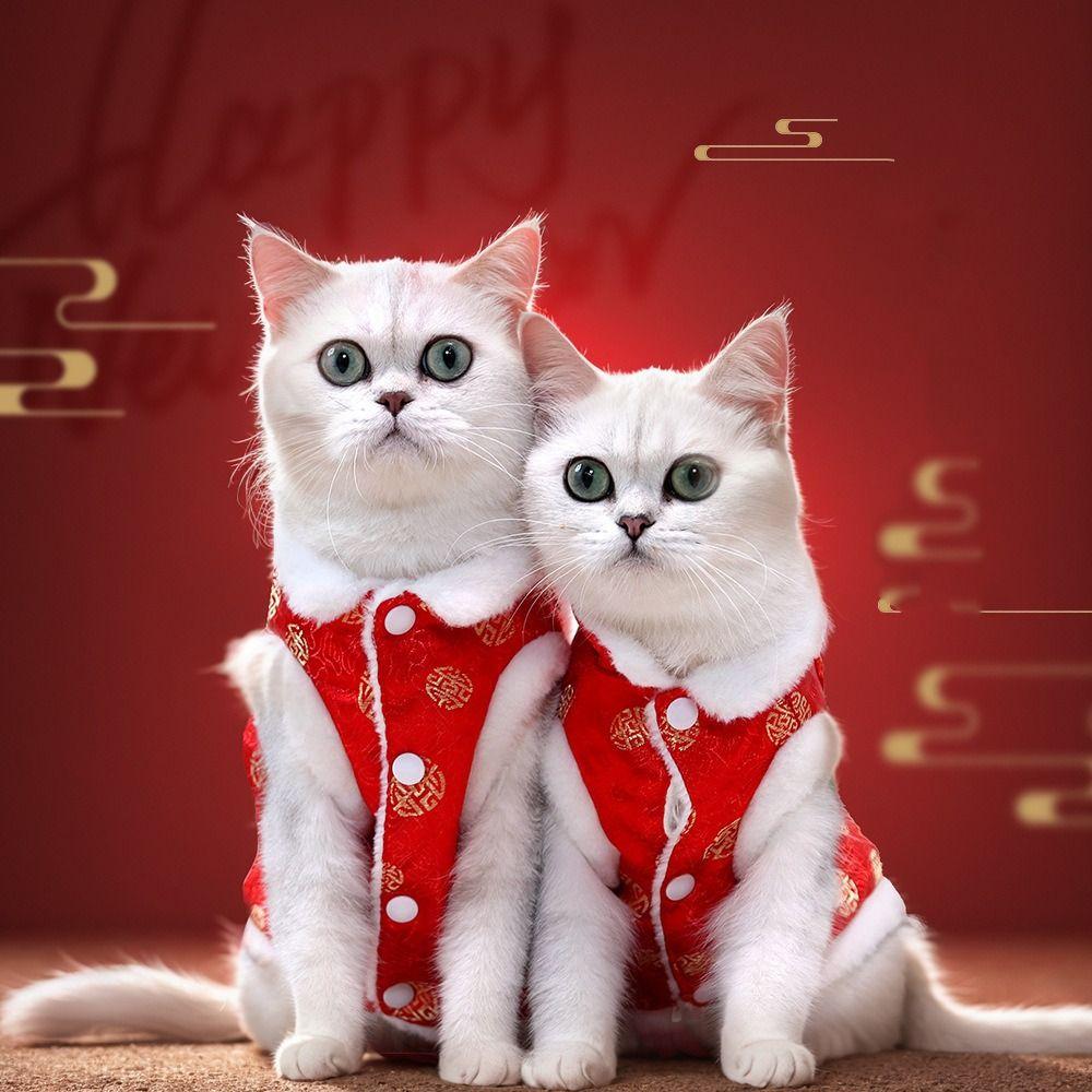 Fashion Chinese Style Cat Cotton Clothes Thickened Soft Dog Vest Coat Comfortable Warm Pet Tang Clothing New Year Celebration