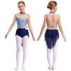 Kids Girls Lyrical Dance Performance Costume Sleeveless Rhinestone Ballet Gymnastic Leotard Figure Skating Competition Dancewear