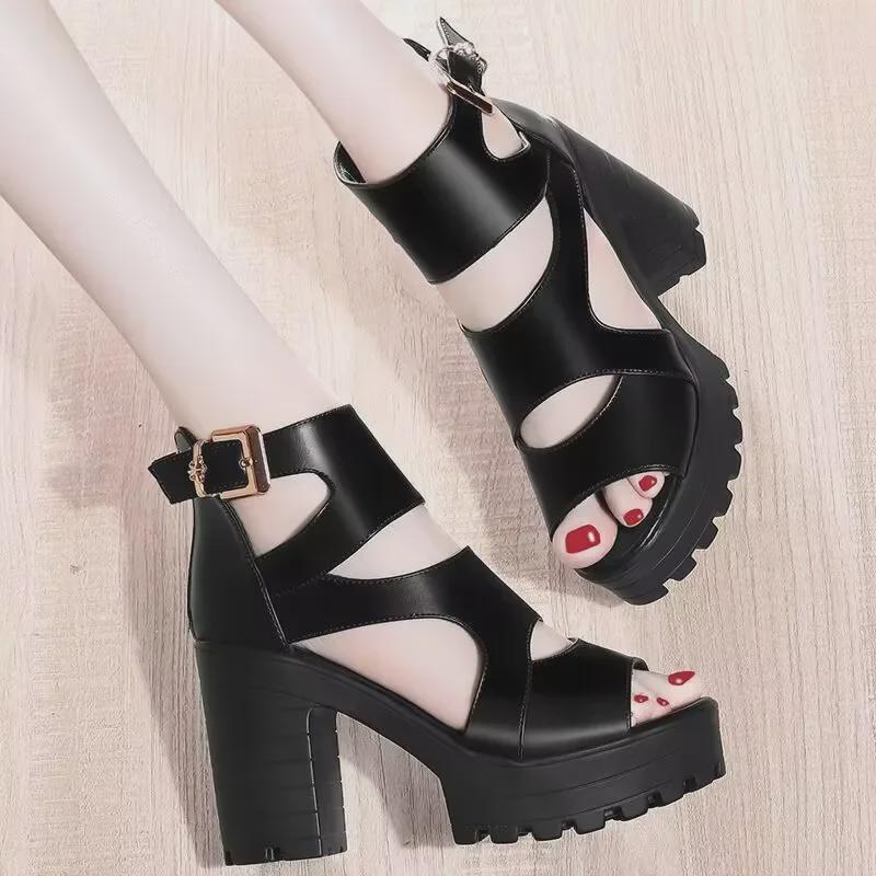2024 Spring/Summer Women's Platform Wedge High Heel Sandals - Fish Mouth Style, Hollow Roman Design