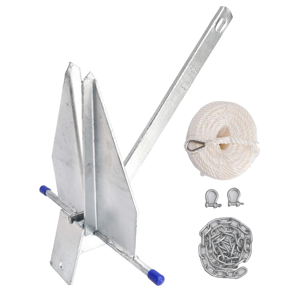 8 фунтов Стальной скользящий якорь Комплект якоря горячего цинкования Набор цепи и троса Серебристый Для лодки